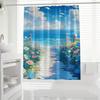 Calm Blue Ocean Digital Print Shower Curtain, Vibrant Underwater Scene, Wooden Pier & Flowers, Polyester,Modern Bathroom Decor