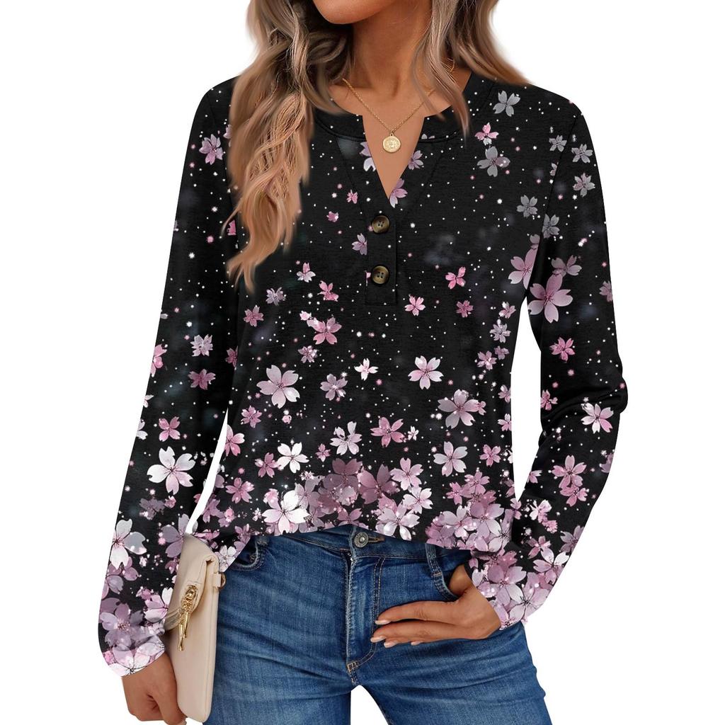 Women's Printed Long Sleeve Shirts Elegant Casual Tops Trendy Shirts Tops