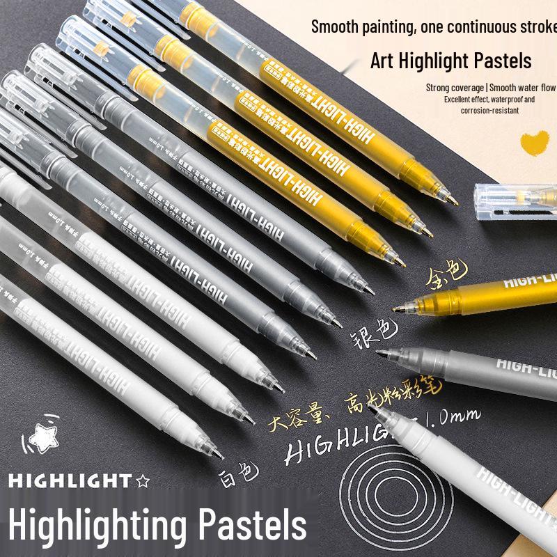 High-Gloss Large Capacity Colored Pencils & Gold, Silver, White Outlining Pens for Art Students, Journaling, and Note-Taking 1.0mm