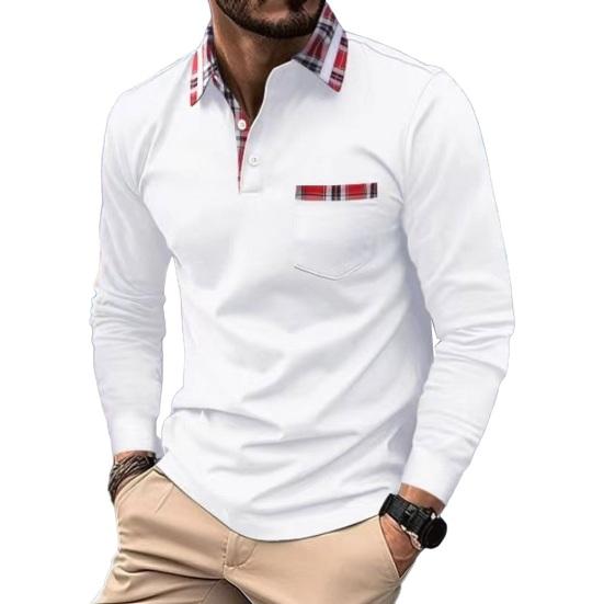 

Мужская рубашка весна-осень с отложным воротником на пуговицах, длинными рукавами, клетчатым принтом, нагрудным карманом, облегающим кроем, быстросохнущим свитером для фитнеса и тренировок на открытом воздухе M белый