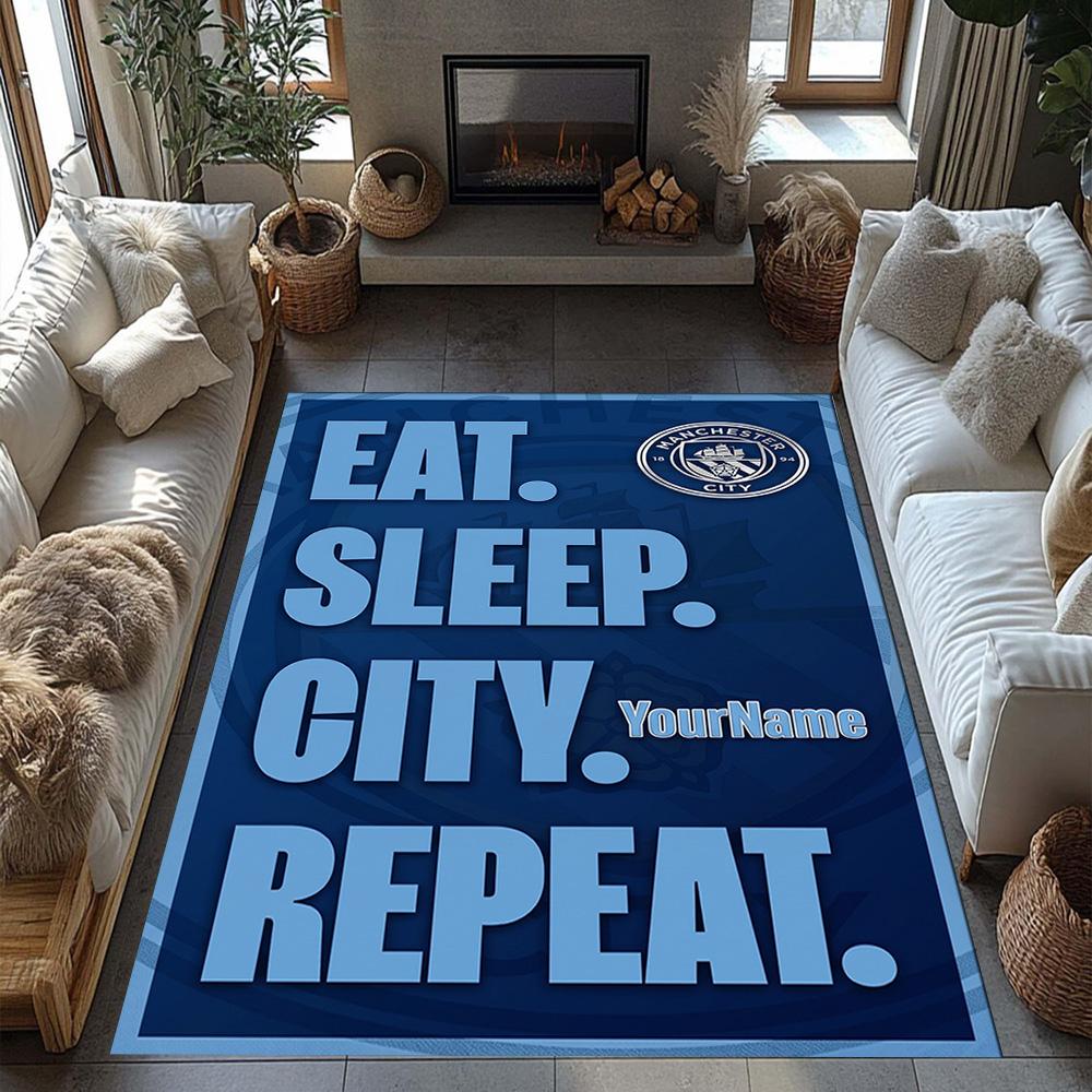 Manchester City Customizable Name Floor Mat Suitable for Kitchen Bedrooms Balcony Hallway Anti-slip Rug Anime Office Decor Gift for Festivals