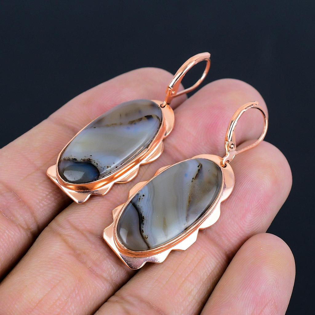 Montana Achat Edelstein Handgefertigter Kupferschmuck Ohrring für Damen