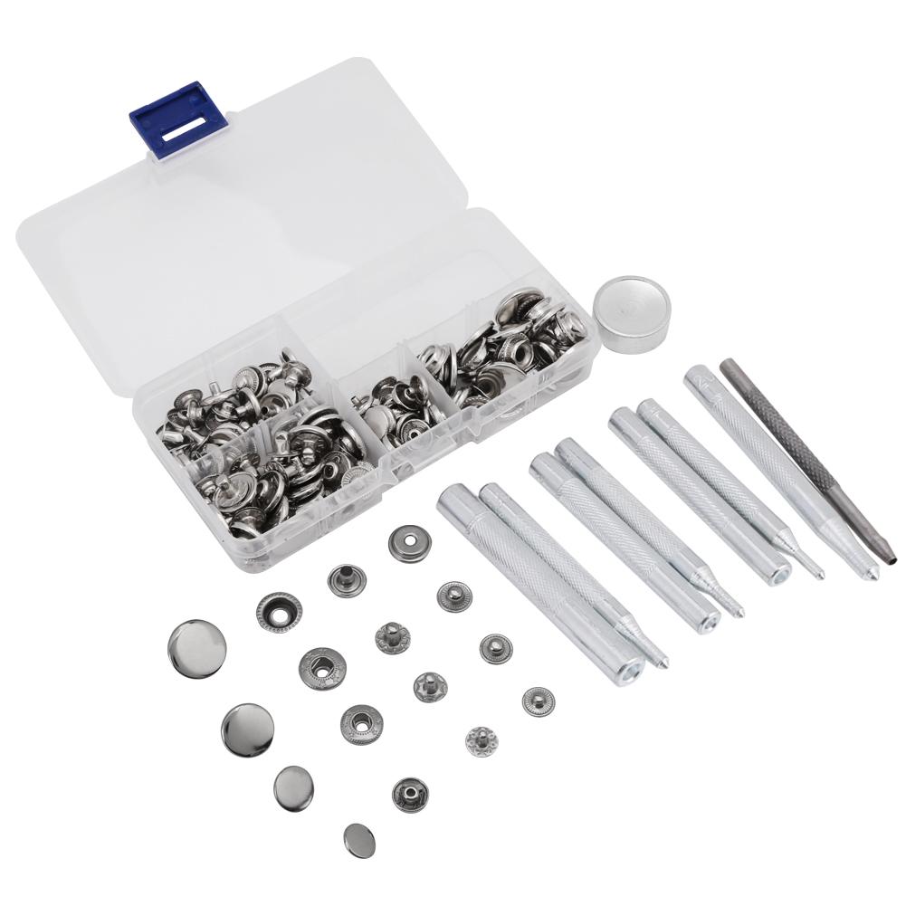 

40 наборов кнопок-кнопок, застежек-кнопок, кожаных джинсов, аксессуаров, базовых инструментов, серебристого цвета