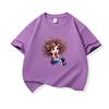 Kids Cotton T Shirt Surprised Colorful Hair Girl And Black Cat Print Crew Neck Short Sleeve Tee Casual Boys Girls Summer Tops