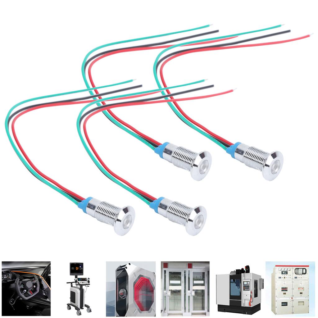 4 Sets PreWired Round LEDs Waterproof 2Color Signal Light Common Anode 8mm 36V(Red and Green )