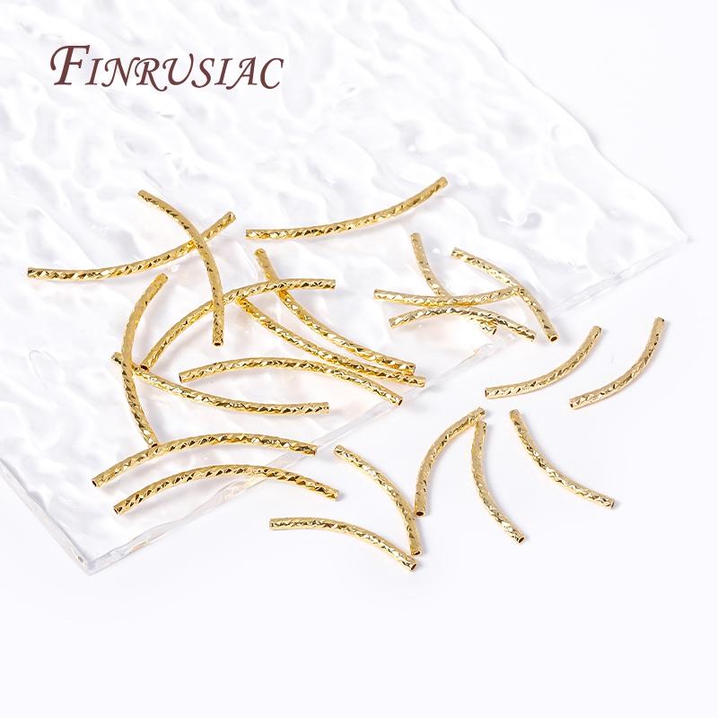 20/25/30MM Long Curved Tube Beads 18K Gold Plated Texture Tube Beads For DIY Bracelet Necklace Jewelry Making Supplies Accessory
