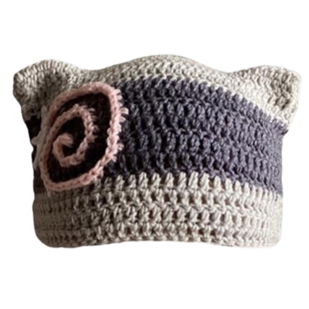 Fashion Beanie Hat for Women Girls Cat Ear Knit Hat Lovely Anime Skull Hat Y2K Moom Crochet Bonnet Hat Punk Headdress
