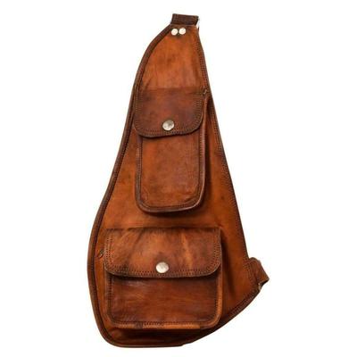 Vintage Goat Brown Leather Shoulder Sling Satchel Bag Brown Backpack Men & Women