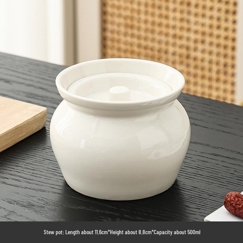 Ceramic Double Boiler Stew Pot 500ml - High-Temp Resistant for Home Cooking