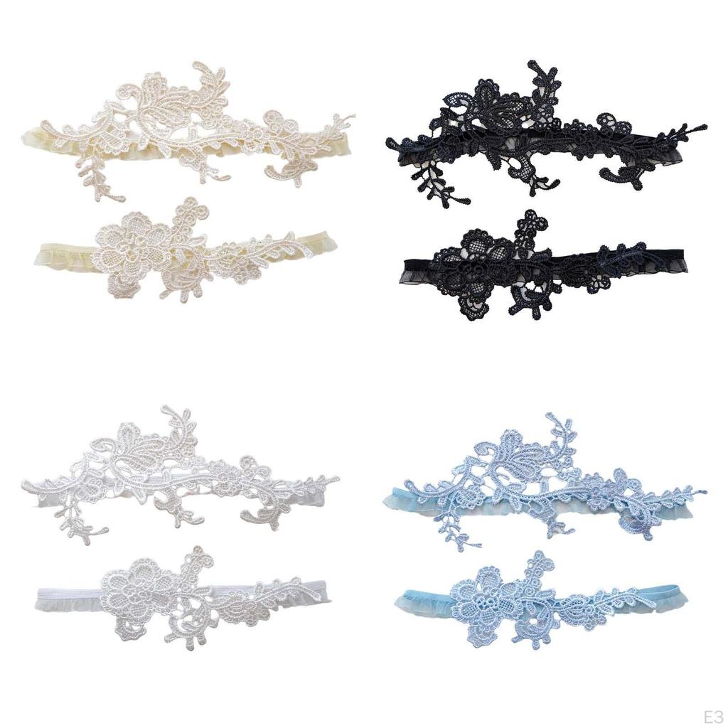 2 Pieces Bridal Garters Wedding Garter Set Thigh Rings Stretch Floral Pattern Lace Leg