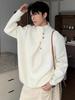 High Neck Solid Color Men's Sweater - Irregular Button Design, Youthful Loose Fit Knitwear