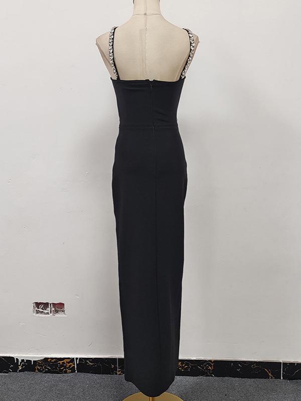2026 Autumn European & American Glam Diamond Halterneck Slim-Fit Maxi Dress