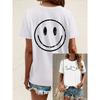 Europäische Größe Lächeldruck T-Shirt, Kurzarm Rundhals Freizeit Oberteil für Sommer & Frühling, Damenbekleidung