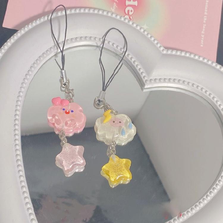 Acrylic Phone Strap Keychain Crystal Star Phone Lanyard Cloud Star Keychain