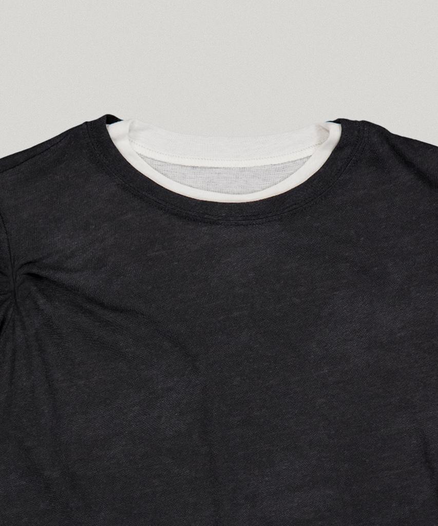 DOUBLE SEEN Layered Crop Short Sleeve Tee_ Charcoal