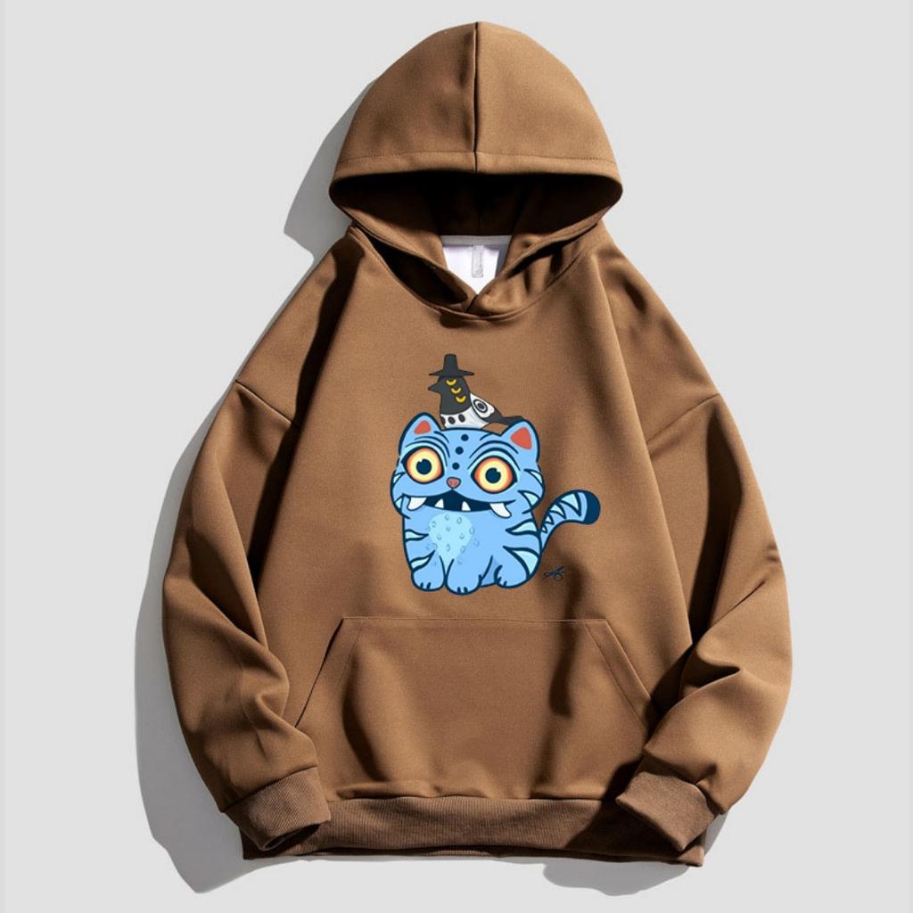 Children's Kpop Style Hooded Sweatshirt with Cute Tiger and Crow Cartoon Girl Hoodies on Top