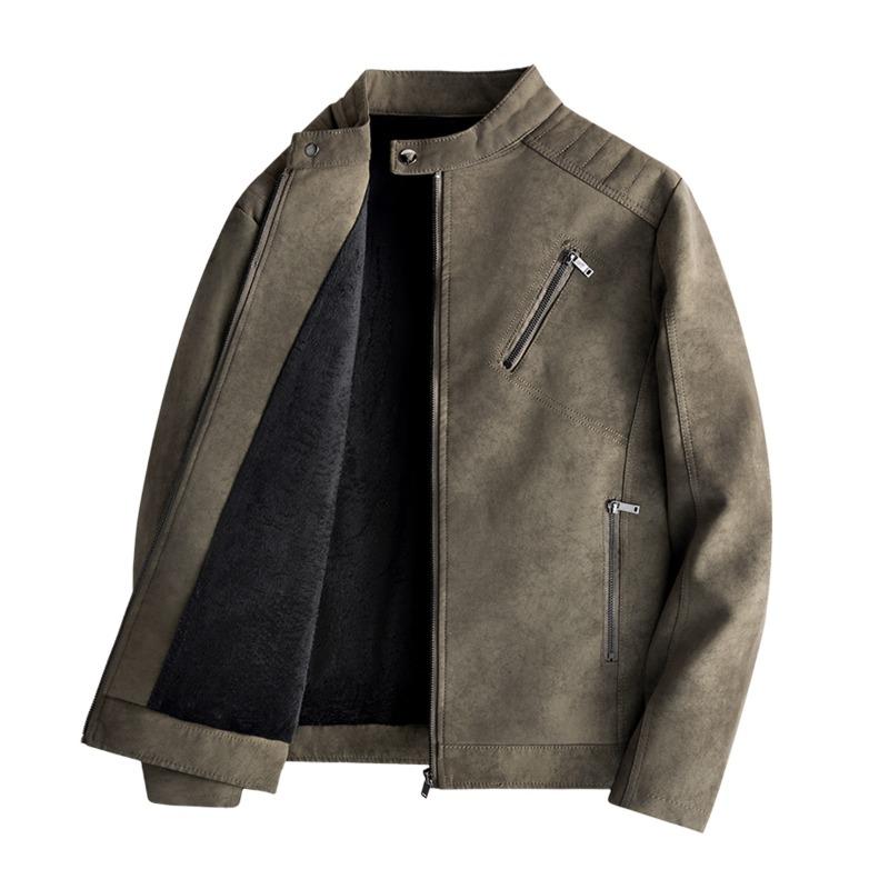 Verdickte Fleece-Lederjacke Leder Herren Lederbekleidung Herbst und Winter Motorradbekleidung Freizeit Radbekleidung Stehkragenjacke
