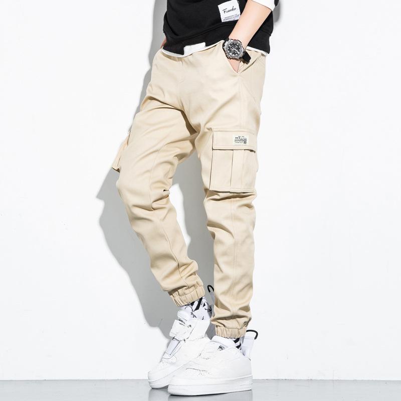 Pantaloni da lavoro da uomo primavera e autunno cotone multitasche casual con coulisse