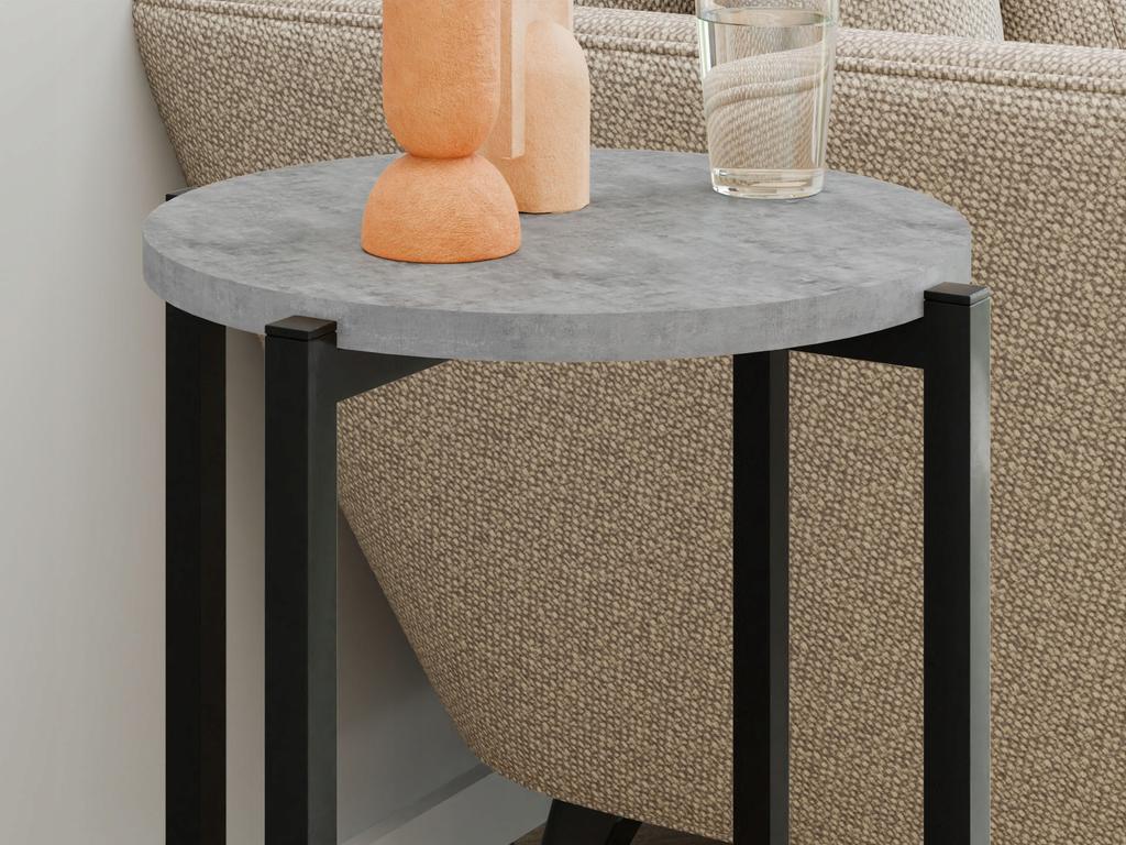 Stolik Pomocniczy Okrągły Loft Z Półką 35X35X62 Cm Metalowy Czarny