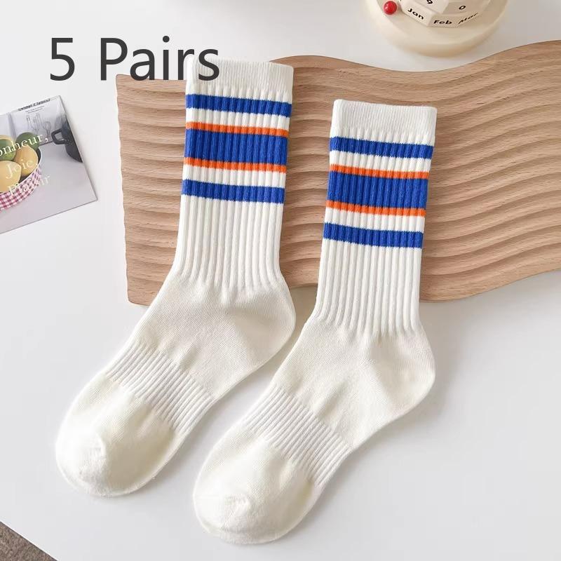 

5 пар женских летних спортивных носков в черно-белую полоску 5 pairs белый/синий