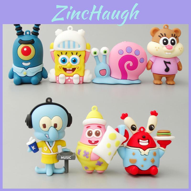 Set di Figure da Collezione di Spongebob Squarepants e Squidward Tentacles con Accessori Portachiavi