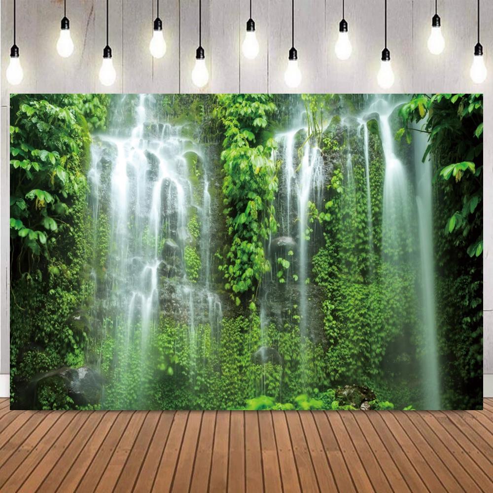 Forest Waterfall Scene Photograph Background Mossy Stream Tropical Rainforest Falls Home Decor Shower Portrait Shooting Backdrop3