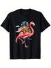 Men'S 4Th of July Themed T-Shirt Featuring a Patriotic Cat And Flamingo Design with The American Flag. Made from Soft, Breathable Polyester, This Slig