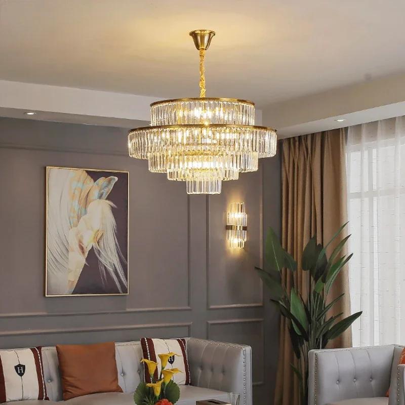 Luxury Living Room Gold Metal  Led Pendant Lights  Crystal Round Pendant Lamp Led Hanging Lamp Indoor Lighting Fixtures