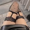 Black Fishnet Over-the-Knee Socks with Bow and Lace Trim