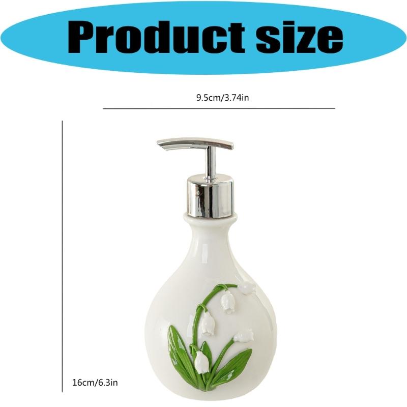Sink Side Soap Pump Bottle with White Body and Flower Pattern for Bathroom Sink Use, Guest Bath Placement, and Hand Wash Bottle Access