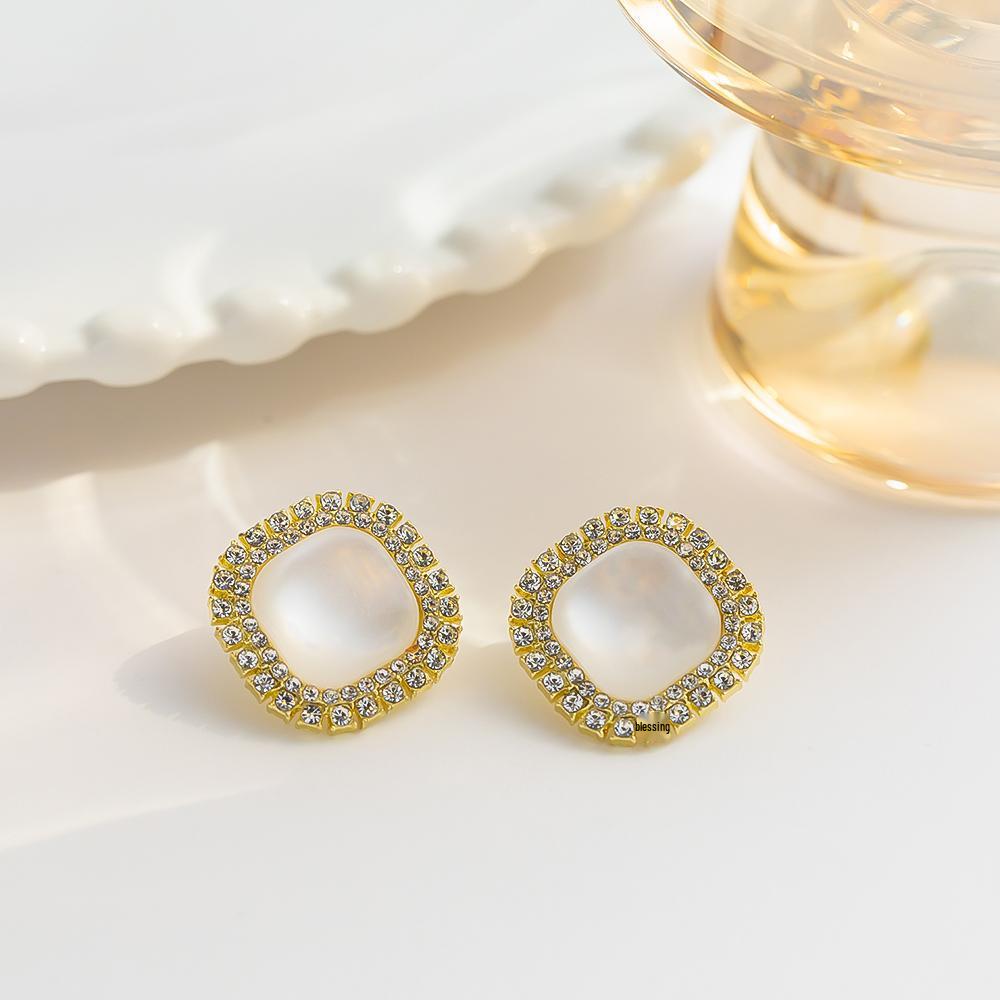 925 Korean Luxury Geometric Cat's Eye Rhinestone Stud Earrings for Women