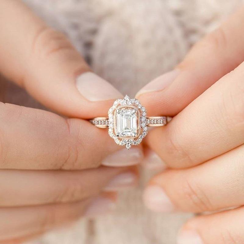 Rose Gold Plated Zircon Square Diamond Princess Ring, Fashionable Engagement Women S Jewelry no. 10