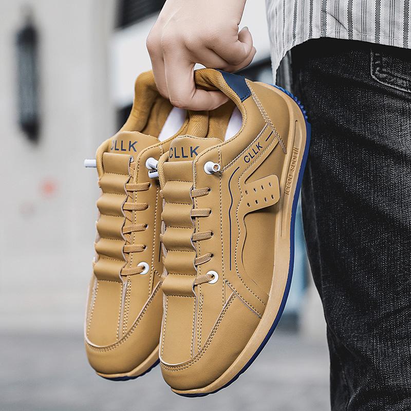 

Мужские кроссовки повседневные модные легко сочетаемые смешанных цветов кожаные дышащие с увеличением роста на плоской платформе кроссовки для бега 44