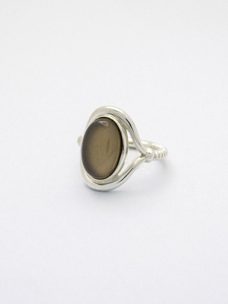 Ound Agate Gemstone Silver Ring