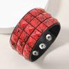 Punk Hip-Hop Three Rows Of Square Rivets Pu Leather Big Wide Bracelet For Male Female Buckle Wristband Vintage Jewelry