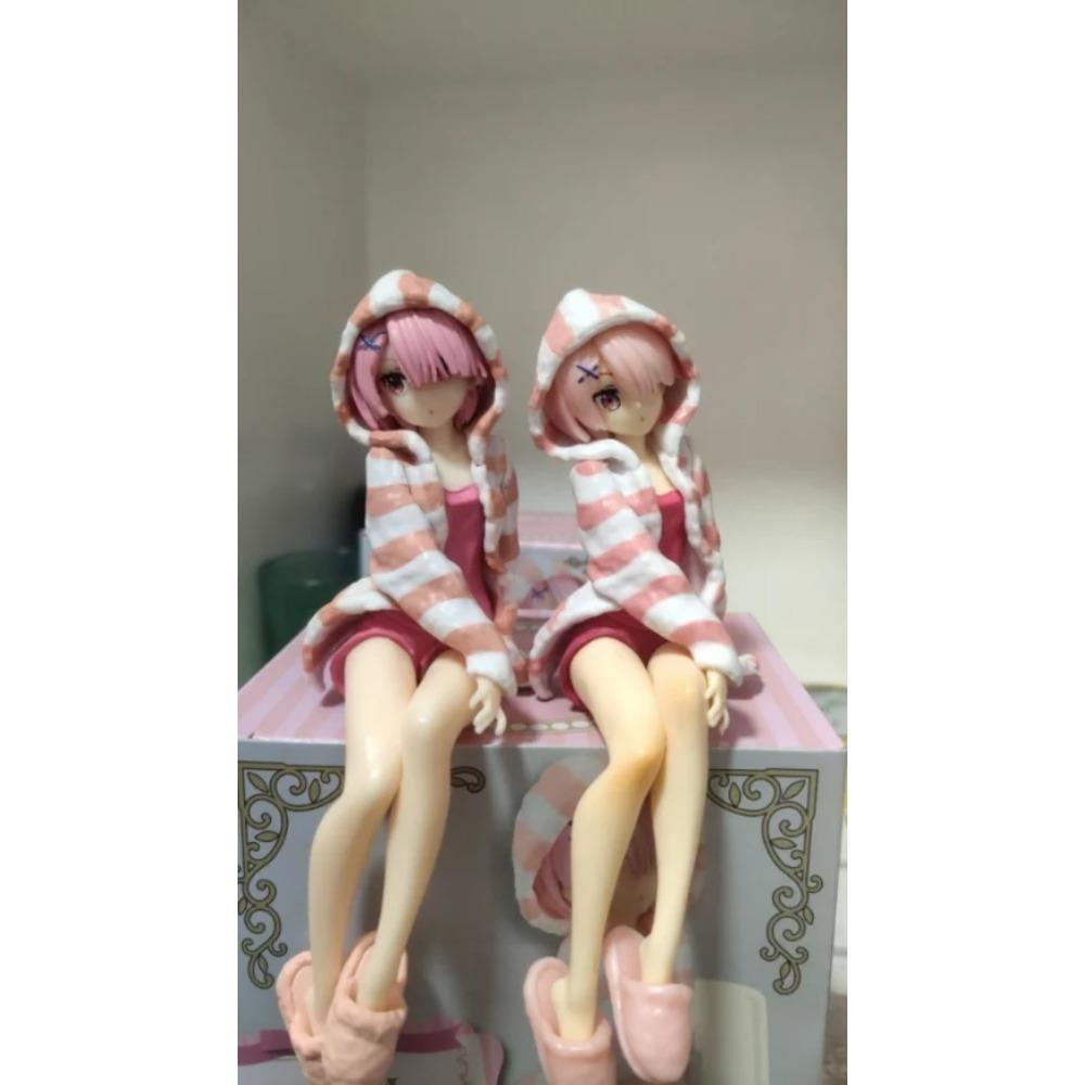 14CM Anime Re:Vida En Un Mundo Diferente Desde Cero Figura Ram Y Rem Pijamas Fideos Instantáneos Presionar Posición Sentada Modelo Anime