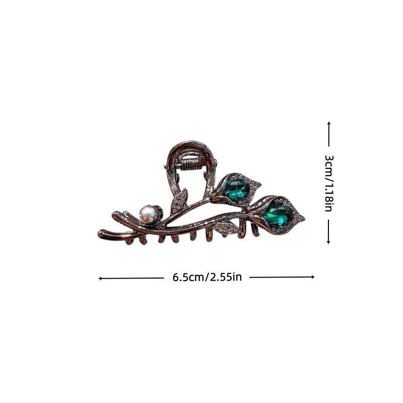 Elegant Tulip Metal Hair Claw Clip Luxury Crystal Rhinestone Medium Shark Clamp Half Tie Hair Accessories