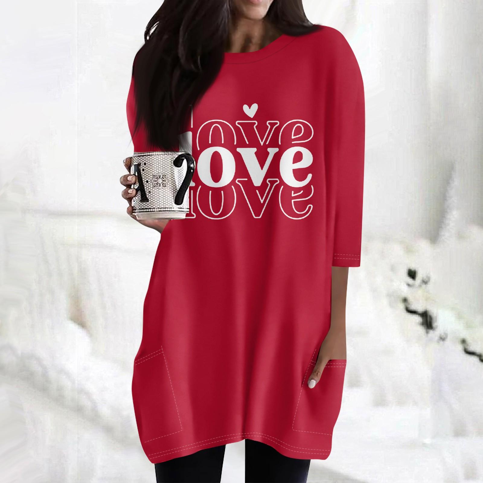 

Женская модная повседневная футболка с круглым вырезом и принтом, рукавом 3/4, двойным карманом XXXL