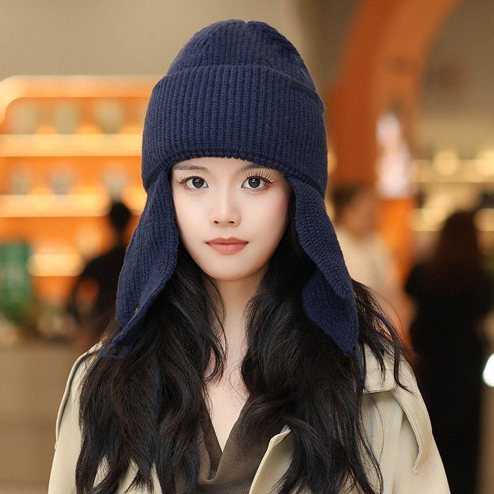 Knitted Winter Hat Warm Ear Protection Cap Fashion Earflap Bonnet  Women