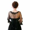 Casual O-Neck Lace Short Sleeve Bridal Wedding Elegant Women Cape Summer Black Applique Tulle Evening Prom Cape Cosplay Shawl