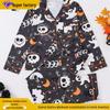 Pigiama da Donna Europeo e Americano con Stampa di Halloween: Top a Manica Lunga con Scollo a Revers e Pantaloni Lunghi per la Casa