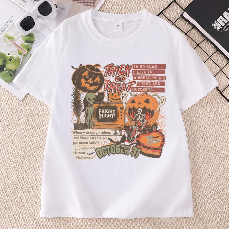 Halloween Retro T Shirt Unisex Unisex Spooky Season Ghost Tee Cotton Short Sleeve Round Neck Printed Tshirt Unisex Clothing