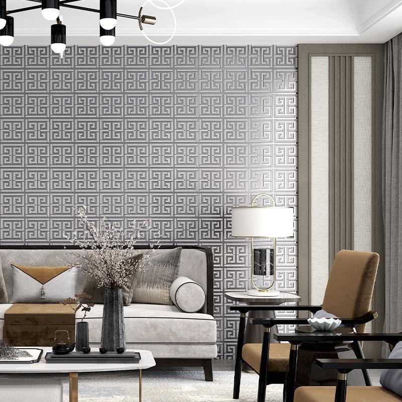 Grå silver svartvit modern geometrisk gitterpräglad textur 3D-tapet El Study bakgrundsdekorationstapet