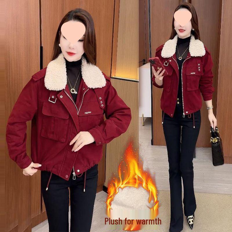 Petite Women's Thickened Fleece-Lined Cotton Jacket - Winter 2025 Fashion, Versatile, Slimming, Zipper Coat