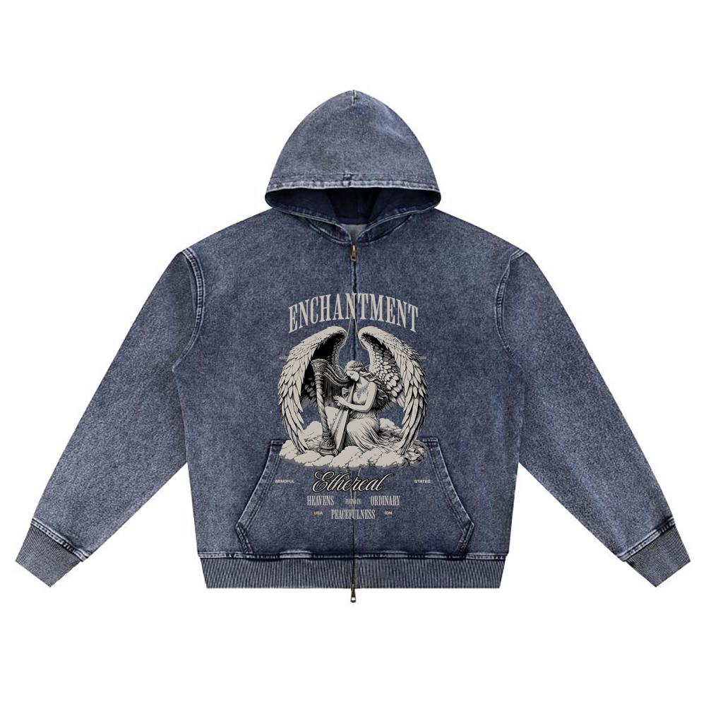 

Худи на молнии из вязаного денима с принтом DTG Angel Streetwear Brother XL темно-синий