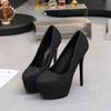 Autumn Round Head Waterproof Inner Height Increase Heel Women's Shoes Super High Heel Fine Heel Gold Powder Shiny and Sexy