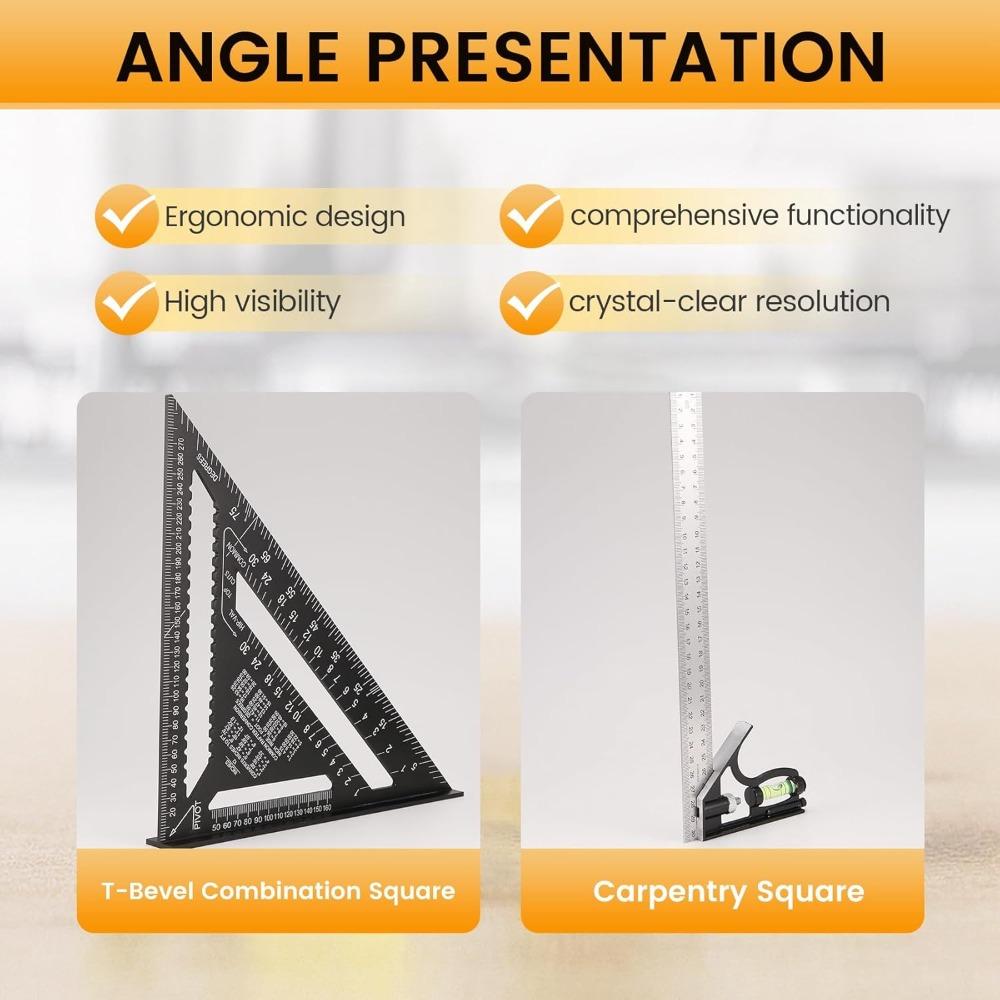 12inch Rafter Square and Combination Triangle Square,Carpenter Square,Woodworking Framing Square,Ruler Protractor Layout