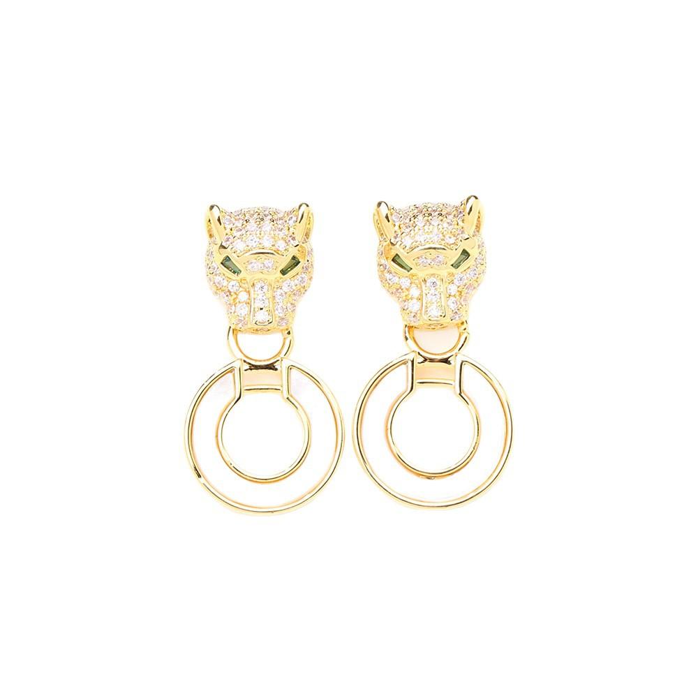 European and American classic high-end personality stone inlaid leopard earrings gold and silver two-color stone inlaid animal shell earrings silver n