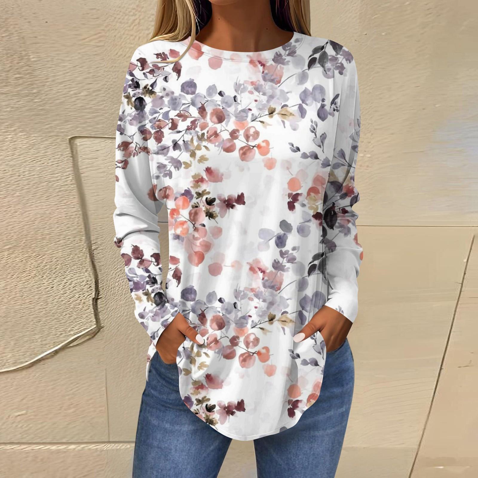 

Футболки для женщин, осенние повседневные рубашки с длинным рукавом, толстовка, винтажный топ с графическим принтом, пуловер XL