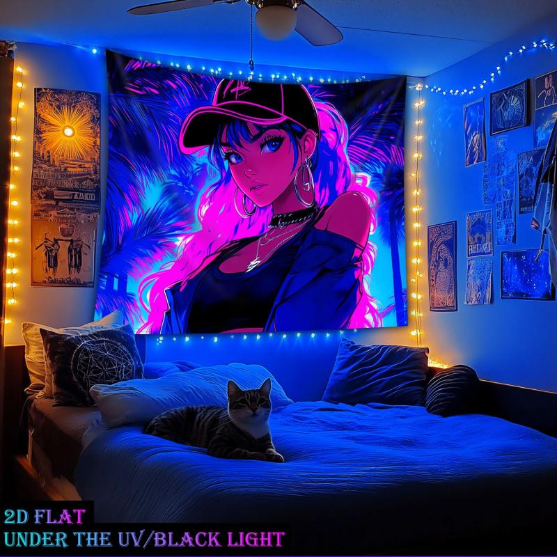 Cyberpunk Cool Girl Tapestry Gaming Room Headboard Backdrop Dorm Renovation Hanging Living Room Sofa Wall Fabric Art